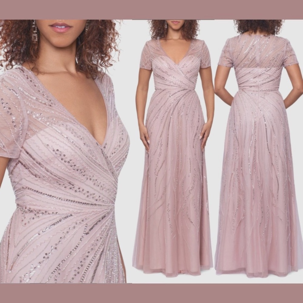 Xscape Blush Maxi Dress with Embellished Details